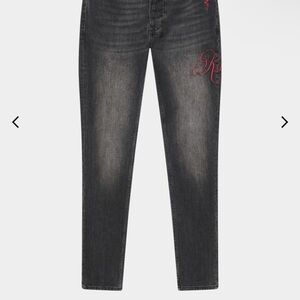 Black Jeans with Red Embroidery